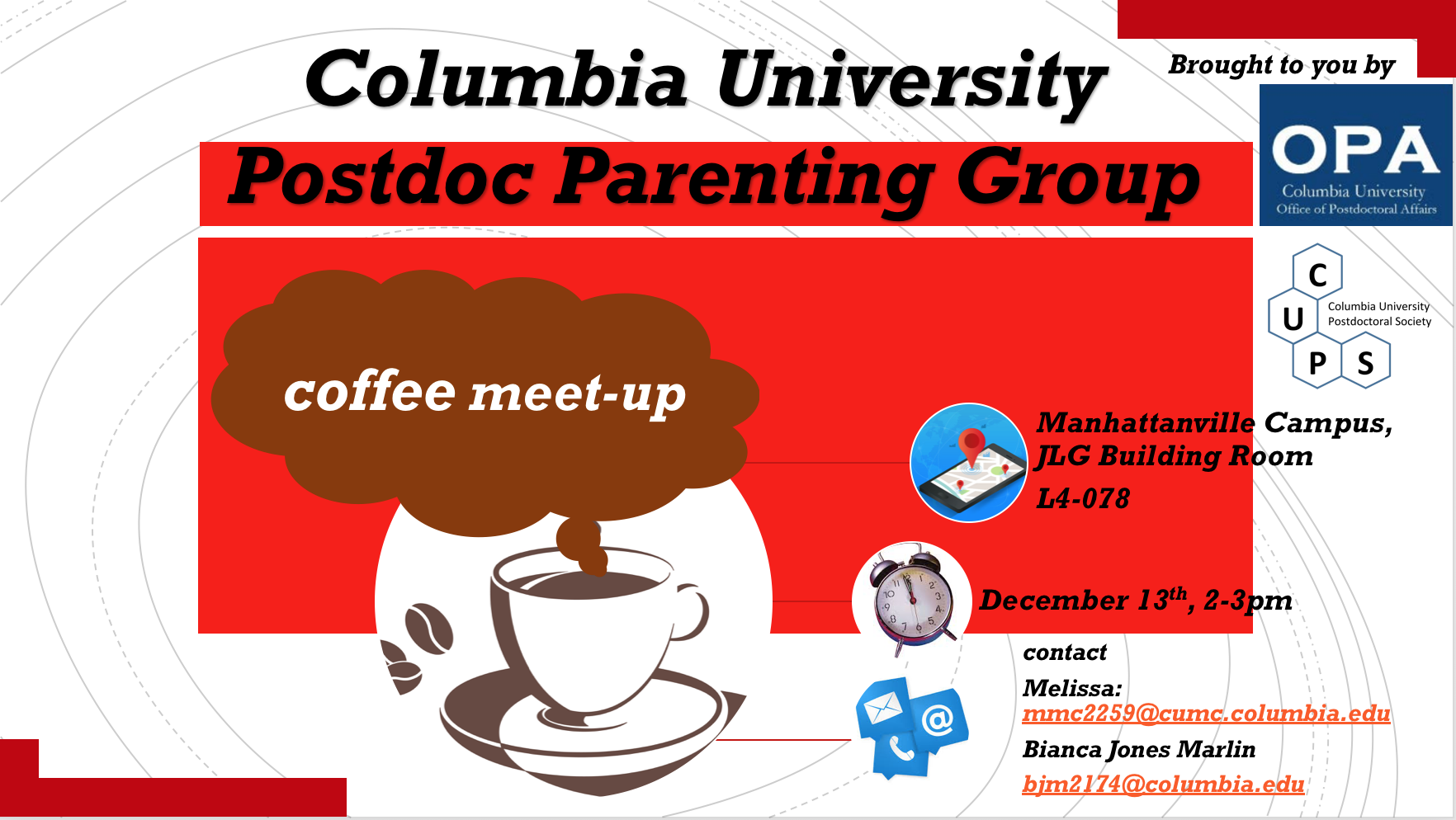 Postdoc Parenting Group Meeting - Manhattanville postdoc-parenting-group-meetup-coffee-time-manhattanville-december-2018